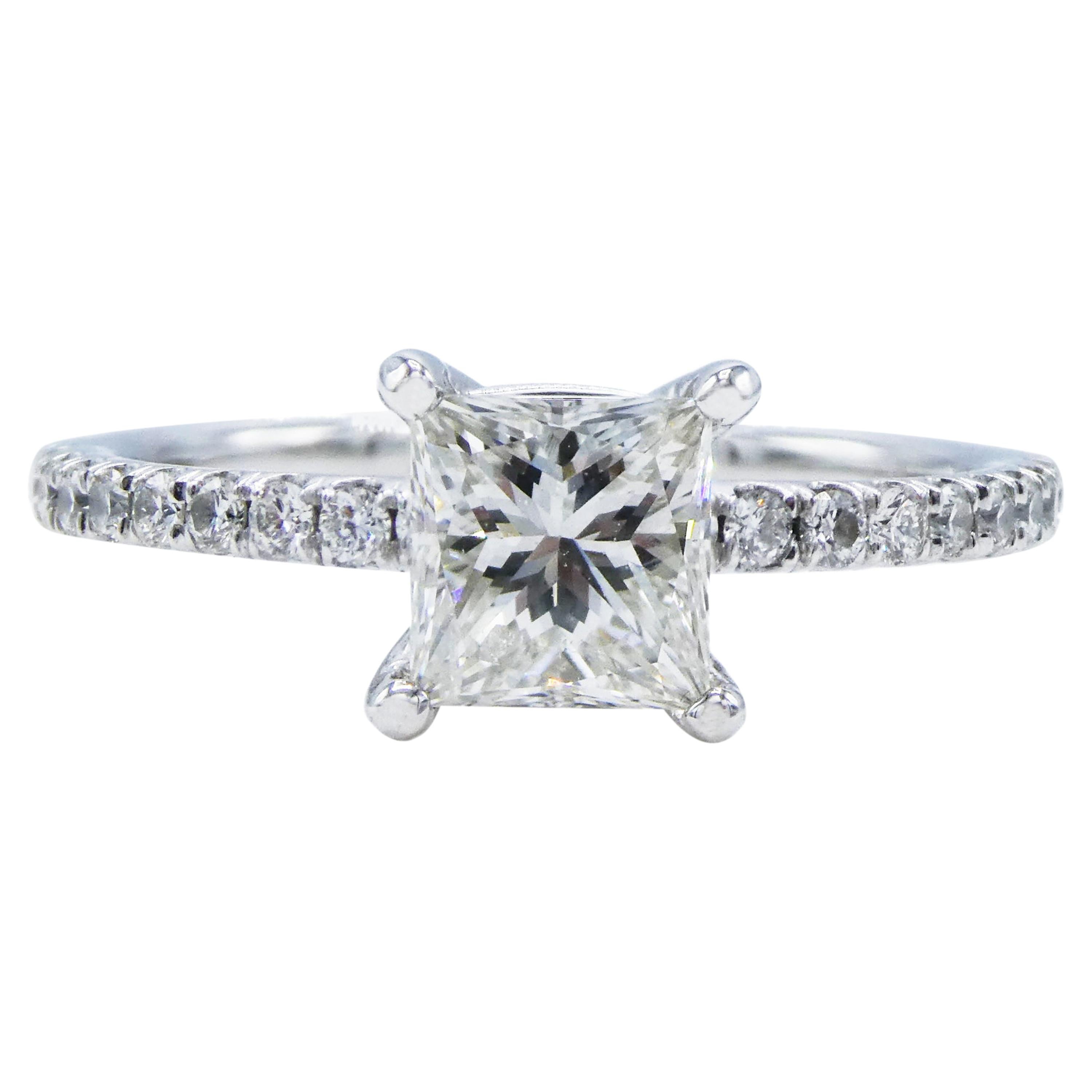 GIA Certified 0.98 Carat Princess Cut I I1 14 Karat Pave Diamond Engagement Ring