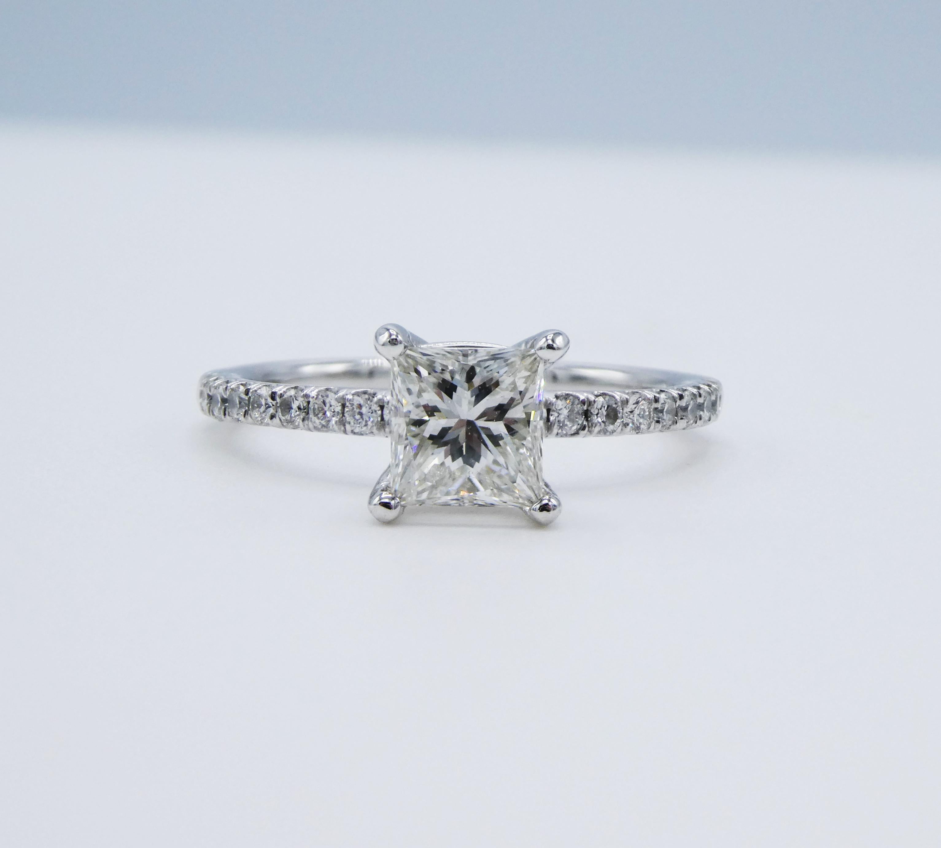 GIA Certified Princess Cut Diamond 0.98 Carat I I1 14K White Gold Solitaire Pave Diamond Setting Size 6.5

GIA Report Number: 2213155126 (GIA Report Copy pictured)
Diamond Shape: Square Modified Brilliant (Princess Cut) 
Carat Weight: 0.98