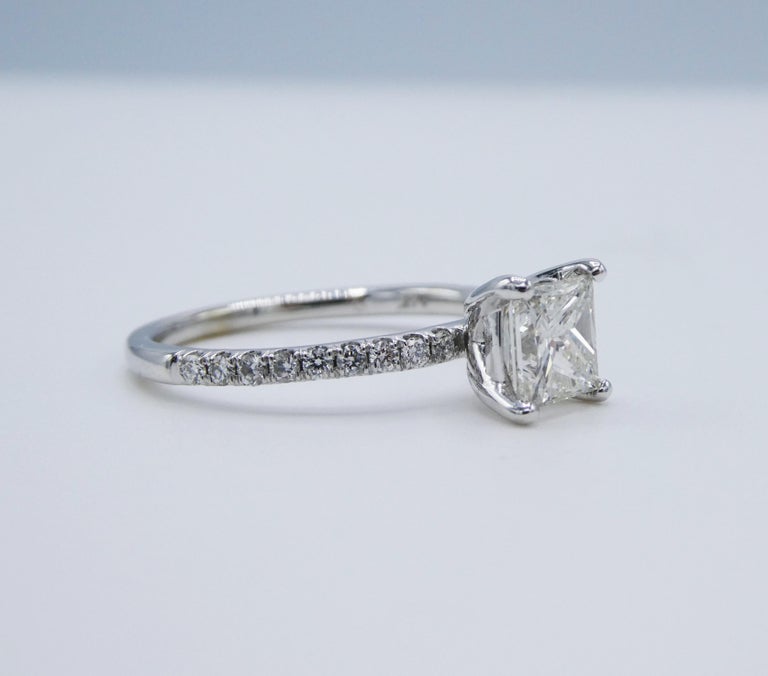 Modern GIA Certified 0.98 Carat Princess Cut I I1 14 Karat Pave Diamond Engagement Ring