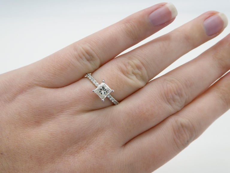 GIA Certified 0.98 Carat Princess Cut I I1 14 Karat Pave Diamond Engagement Ring 2