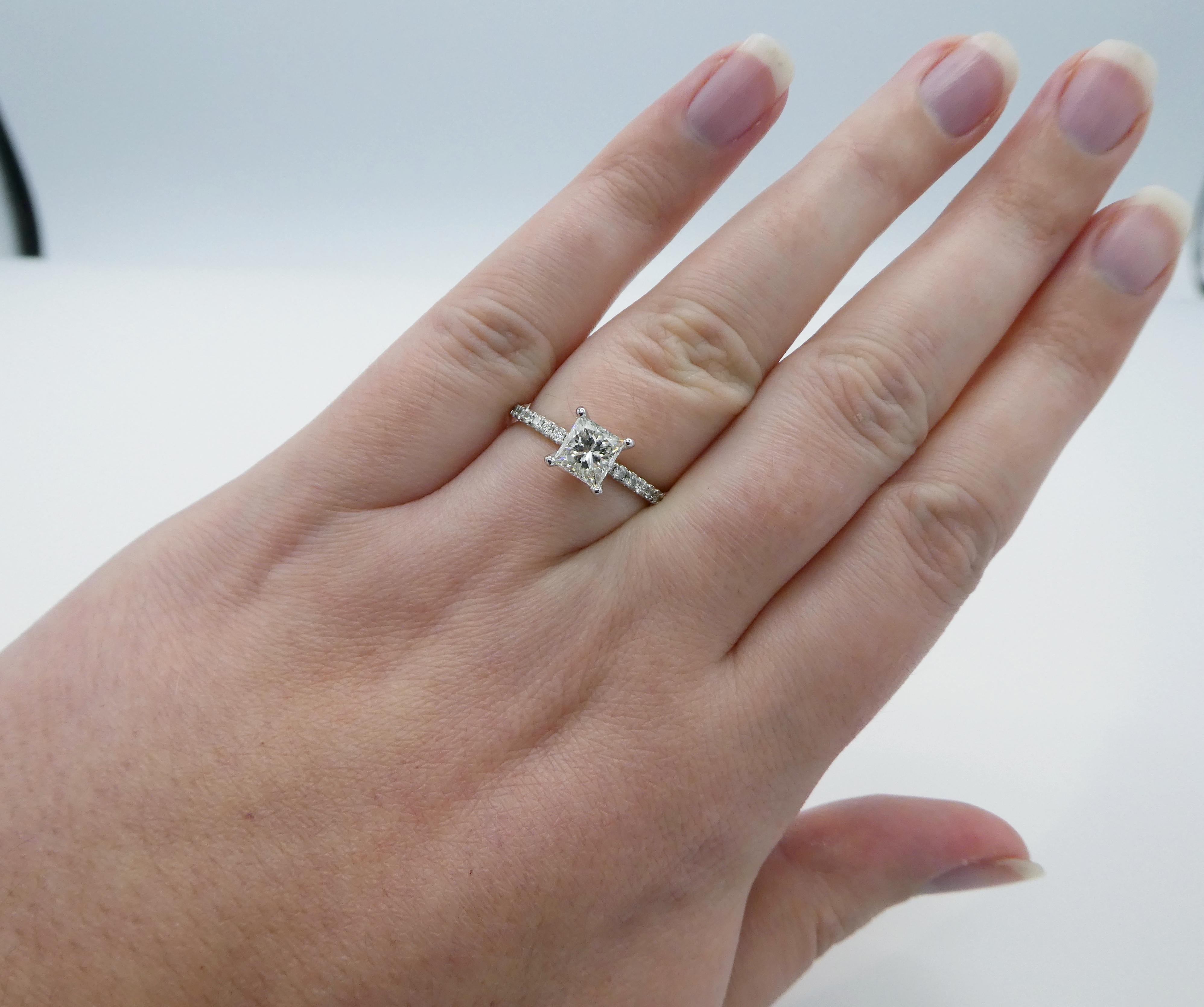 Women's GIA Certified 0.98 Carat Princess Cut I I1 14 Karat Pave Diamond Engagement Ring