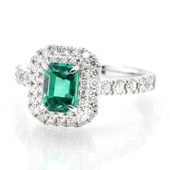 GIA Certified 0.98 Carat, Untreated (No Oil), Colombian Emerald and Diamond Ring