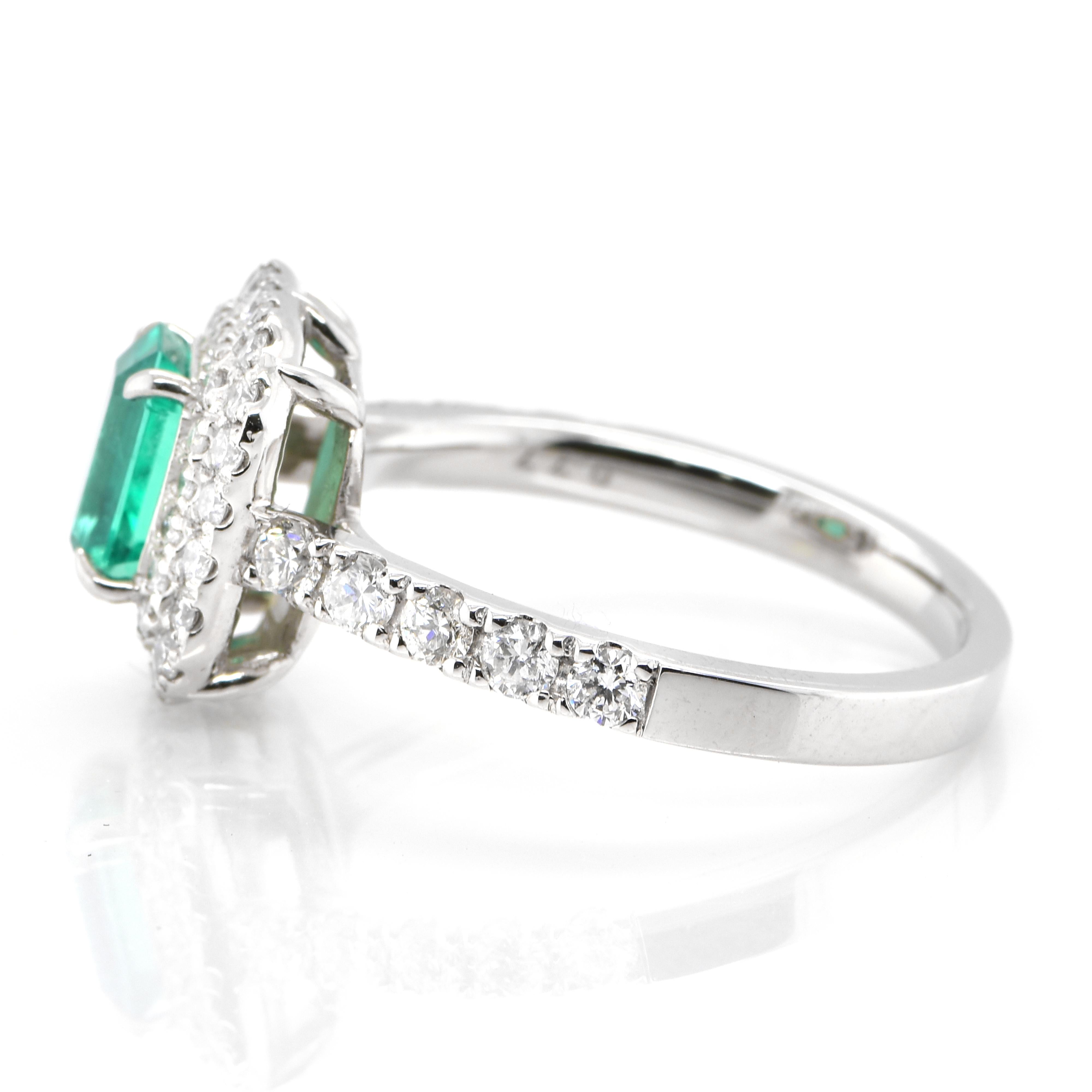 Emerald Cut GIA Certified 0.98 Carat, Untreated (No Oil), Colombian Emerald and Diamond Ring For Sale