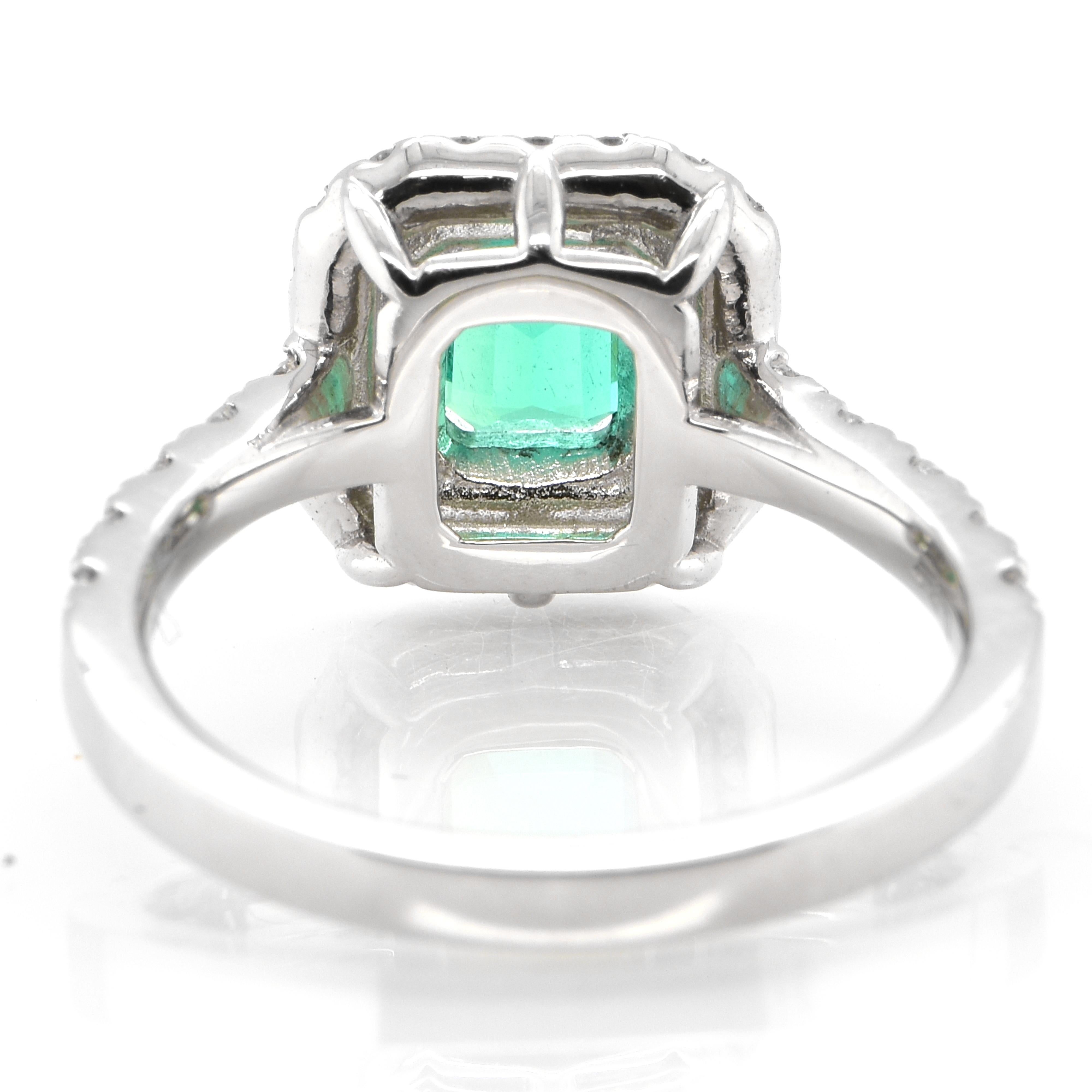 Women's GIA Certified 0.98 Carat, Untreated (No Oil), Colombian Emerald and Diamond Ring For Sale