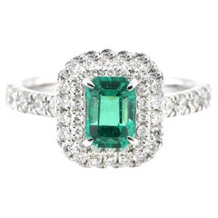 Anillo de diamantes y esmeraldas colombianas de 0,98 quilates, sin tratar (sin aceite), certificado por GIA