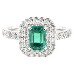 GIA Certified 0.98 Carat, Untreated (No Oil), Colombian Emerald and Diamond Ring