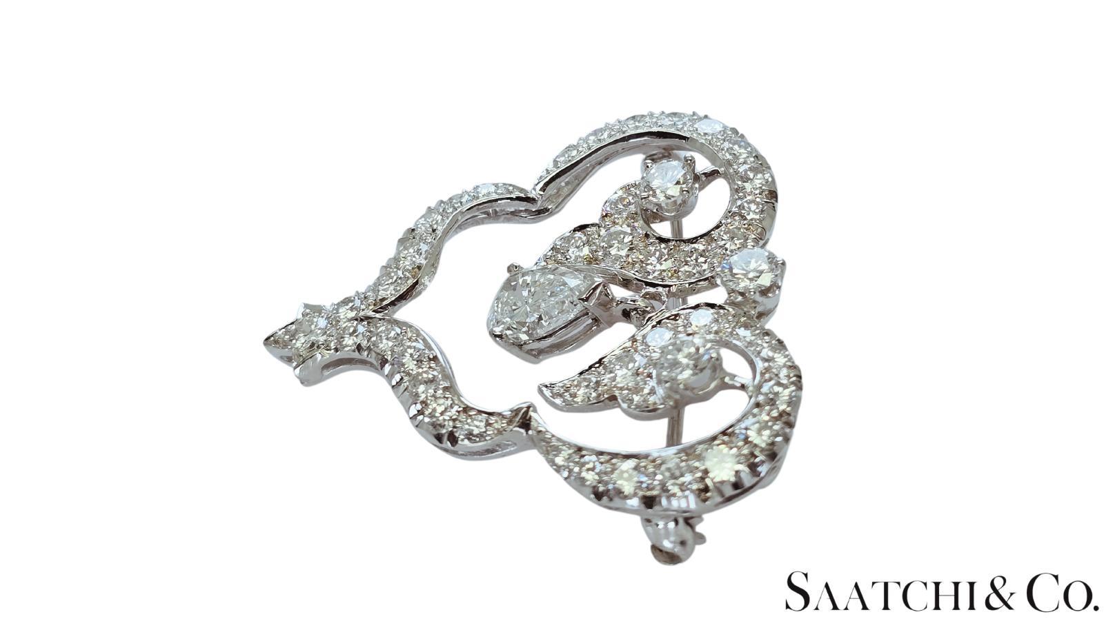 Art déco Diamant naturel certifié GIA de 0,98 ct : Broche/épingle, or 750 millièmes (18K) en vente