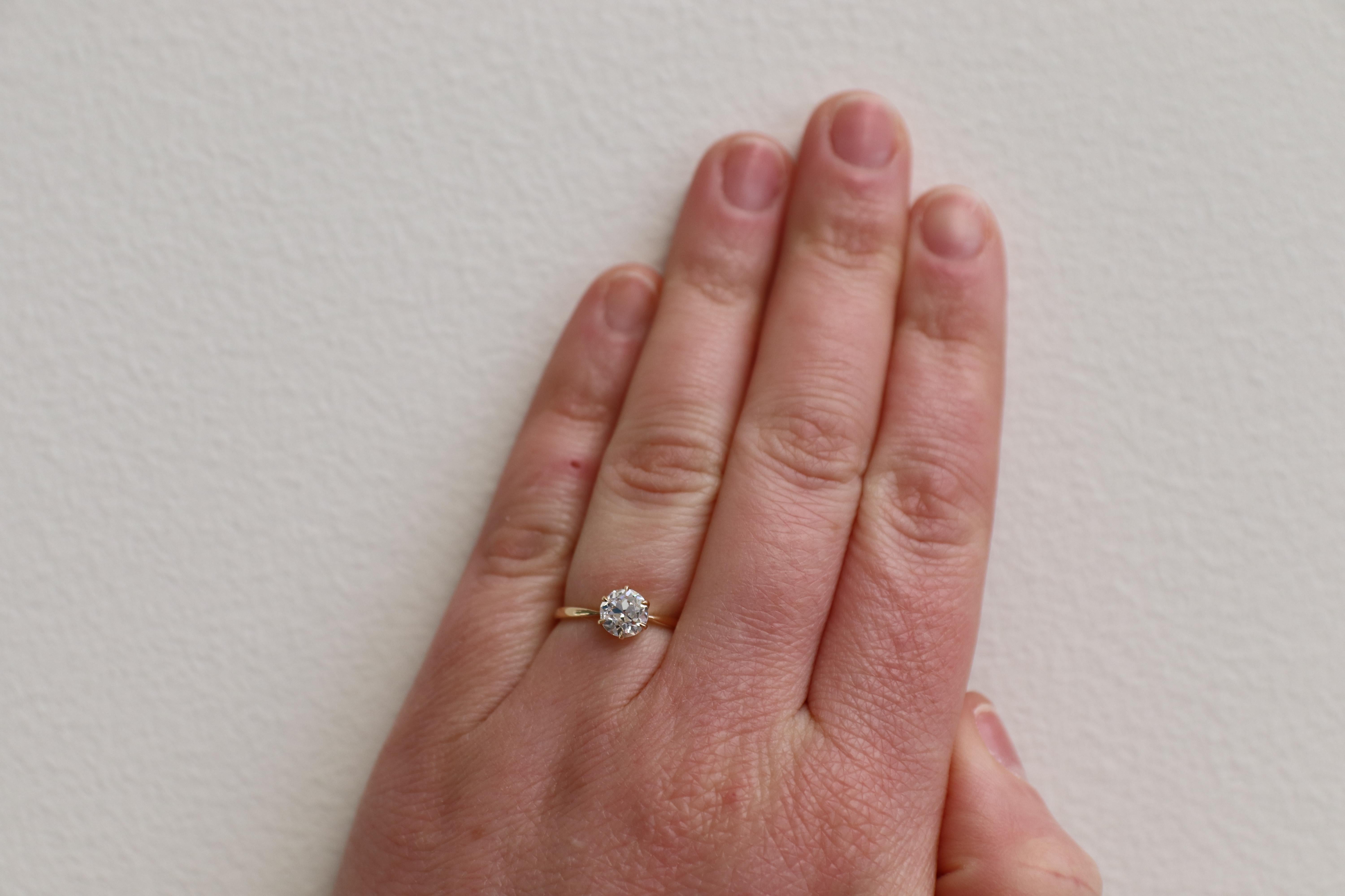 Women's or Men's GIA Certified 0.98 Carat Old European Brilliant I VS 2 Diamond Engagement Ring
