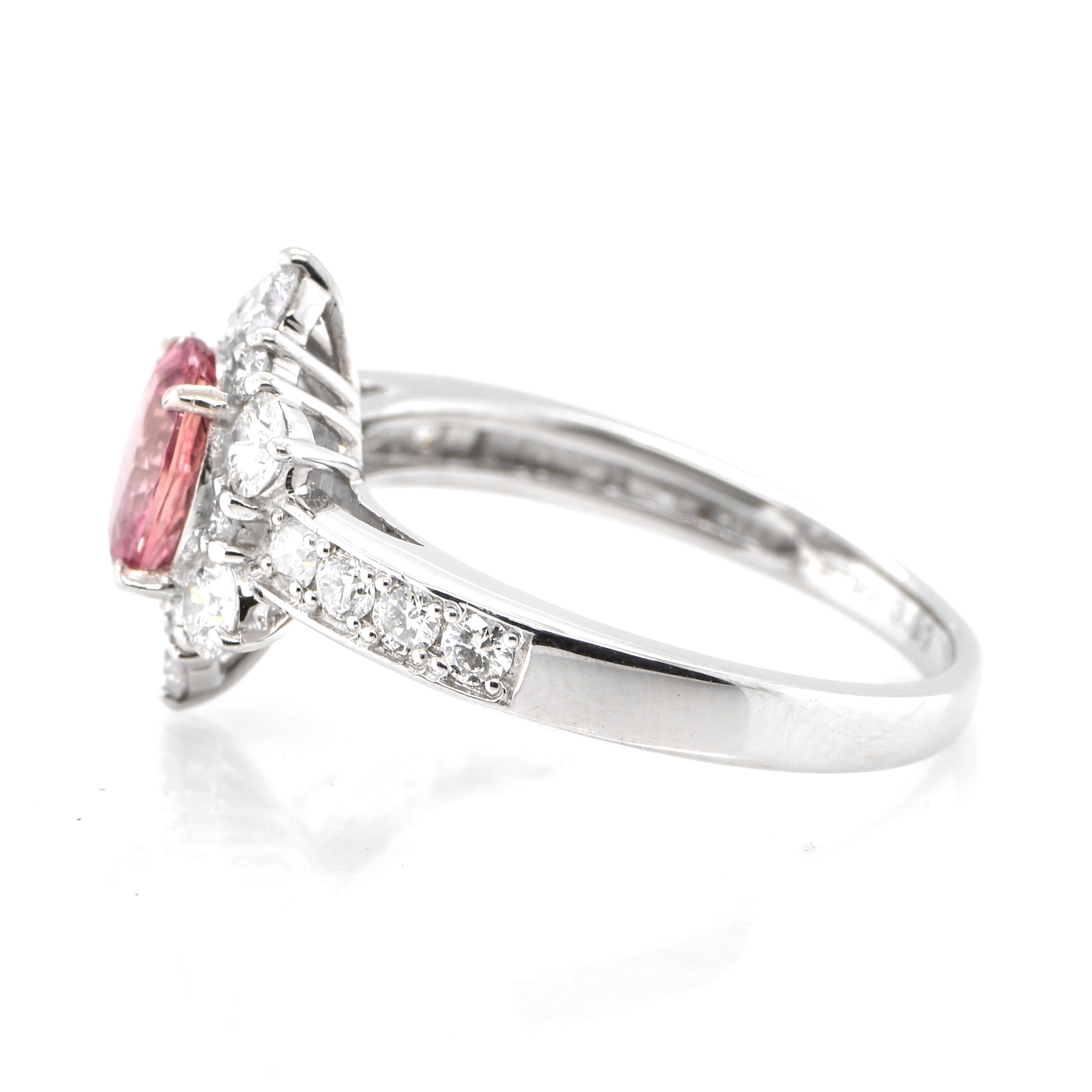 Oval Cut GIA Certified 0.99 Carat Padparadscha Sapphire and Diamond Ring set in Platinum For Sale
