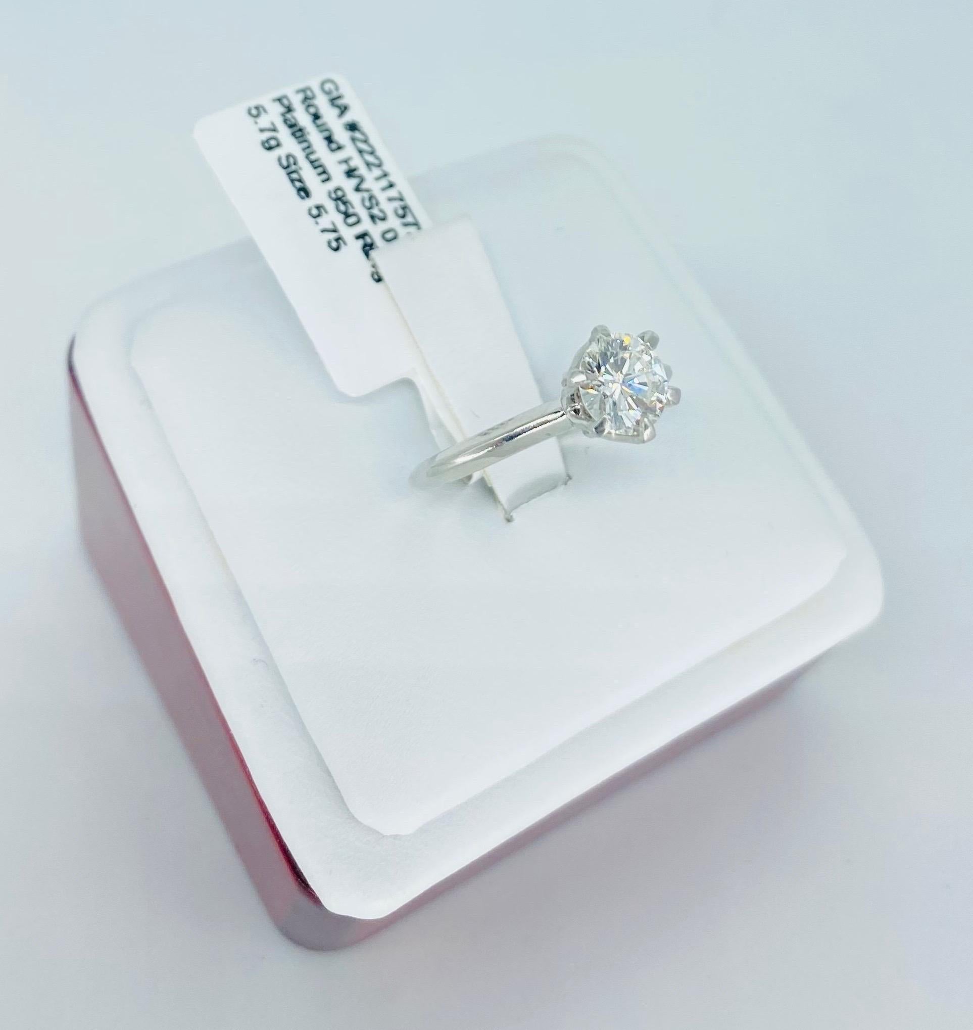GIA-zertifizierter 0,99 Karat runder Diamant H/VS2 Platin 950 Verlobungsring im Angebot 8