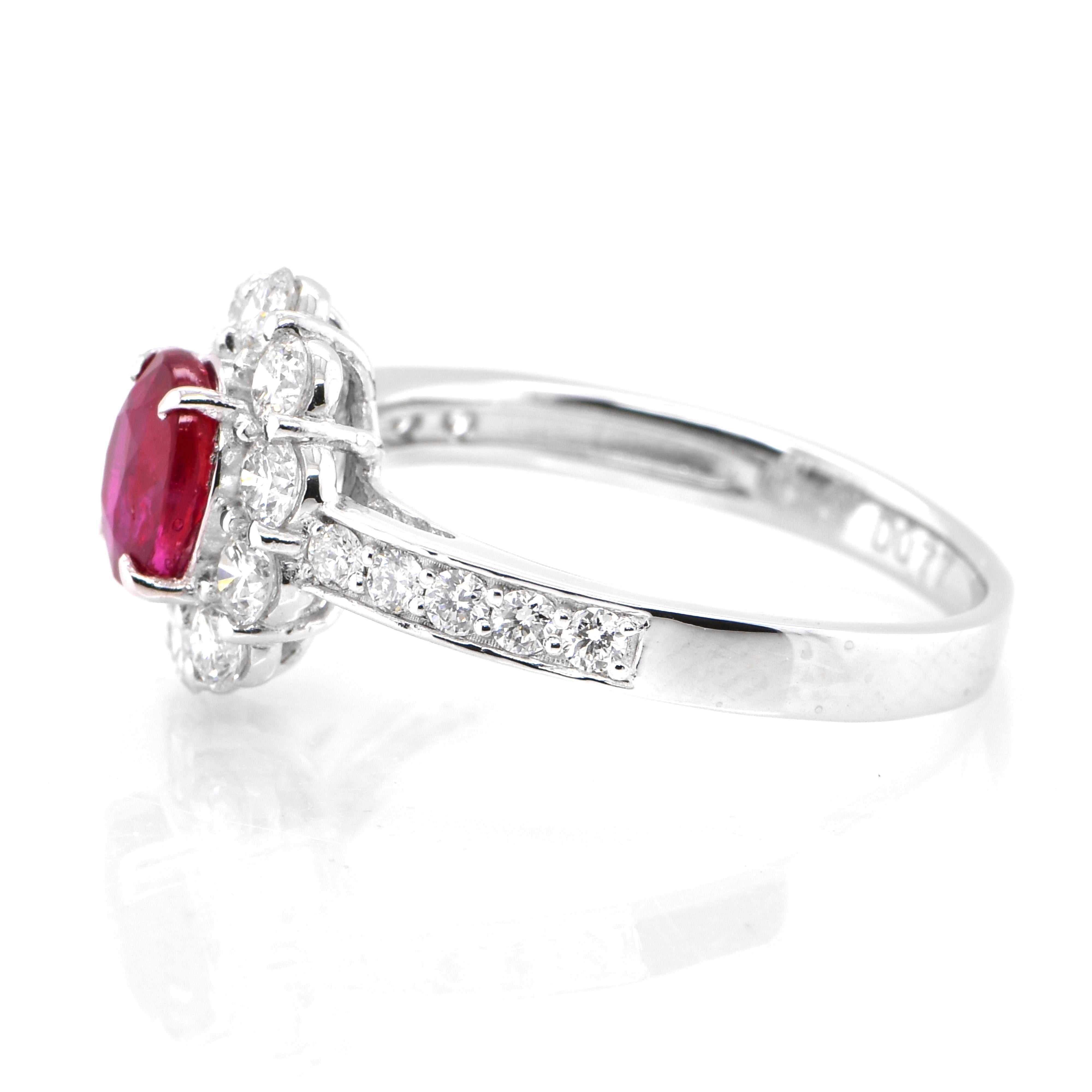 Modern GIA Certified 0.99 Carat Unheated Ruby and Diamond Ring set in Platinum For Sale
