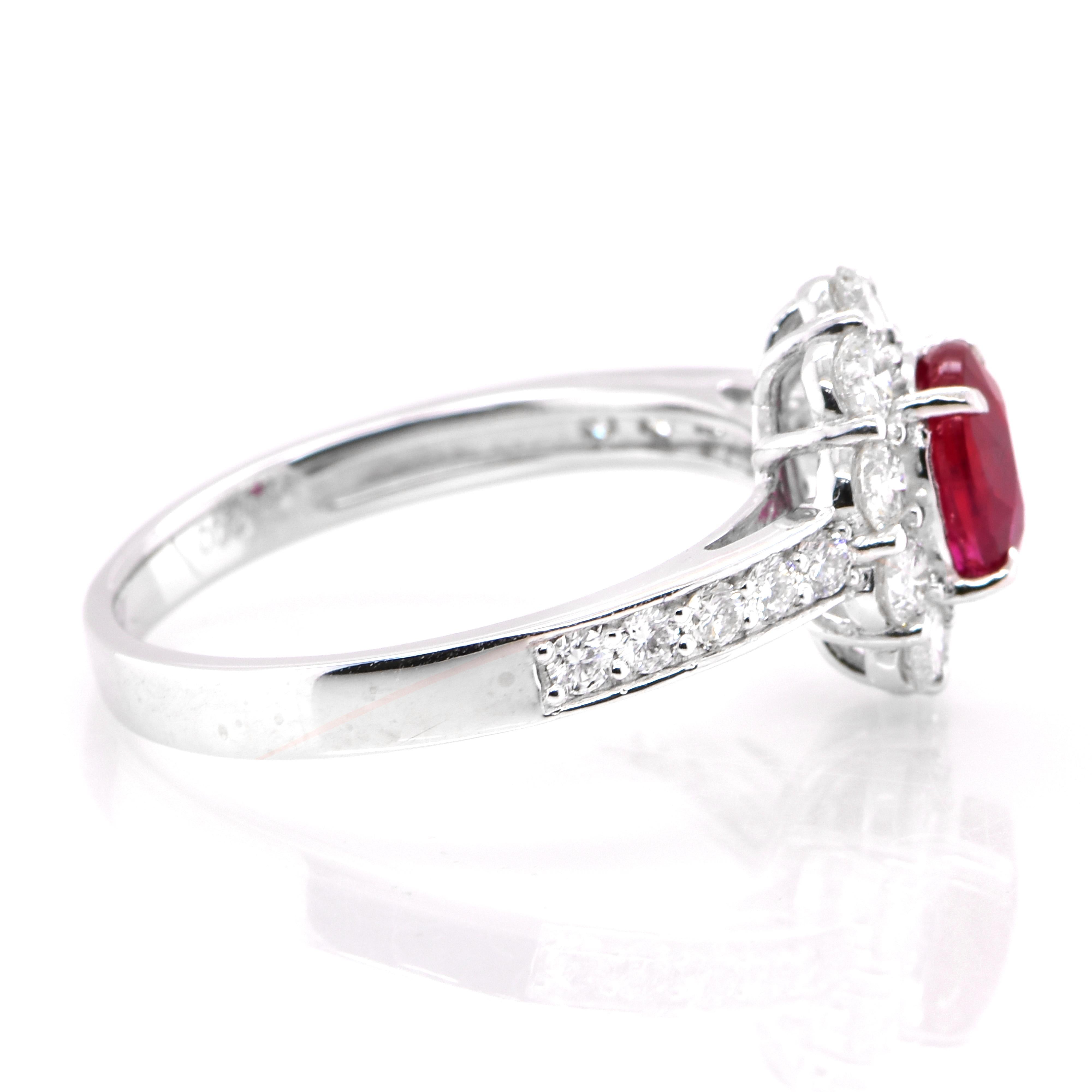 Oval Cut GIA Certified 0.99 Carat Unheated Ruby and Diamond Ring set in Platinum For Sale