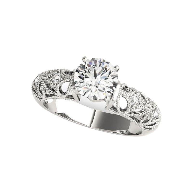 GIA Certified 0.9ct Solitario rotondo Milgrain Filigree Trellis Diamond Ring