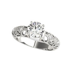 GIA Certified 0.9ct Solitario rotondo Milgrain Filigree Trellis Diamond Ring