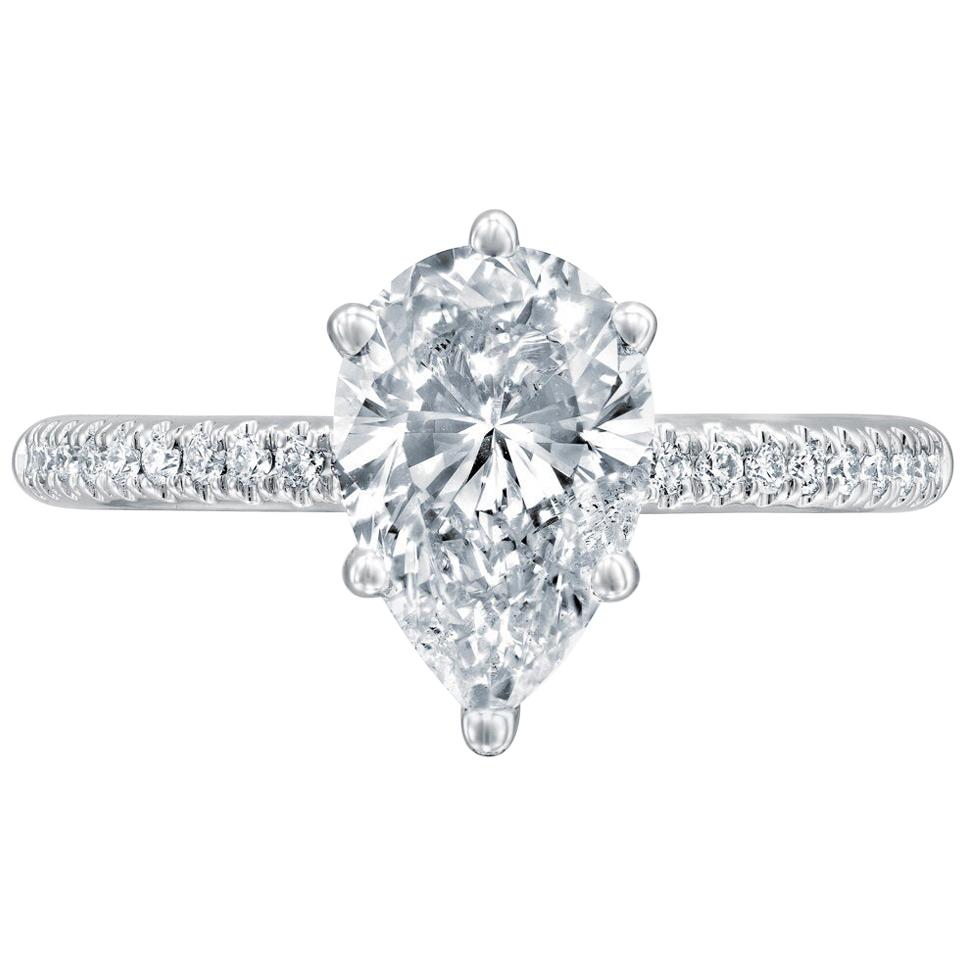 GIA Certified 1 1/2 Carat 14 Karat White Gold Pear Diamond Engagement Ring