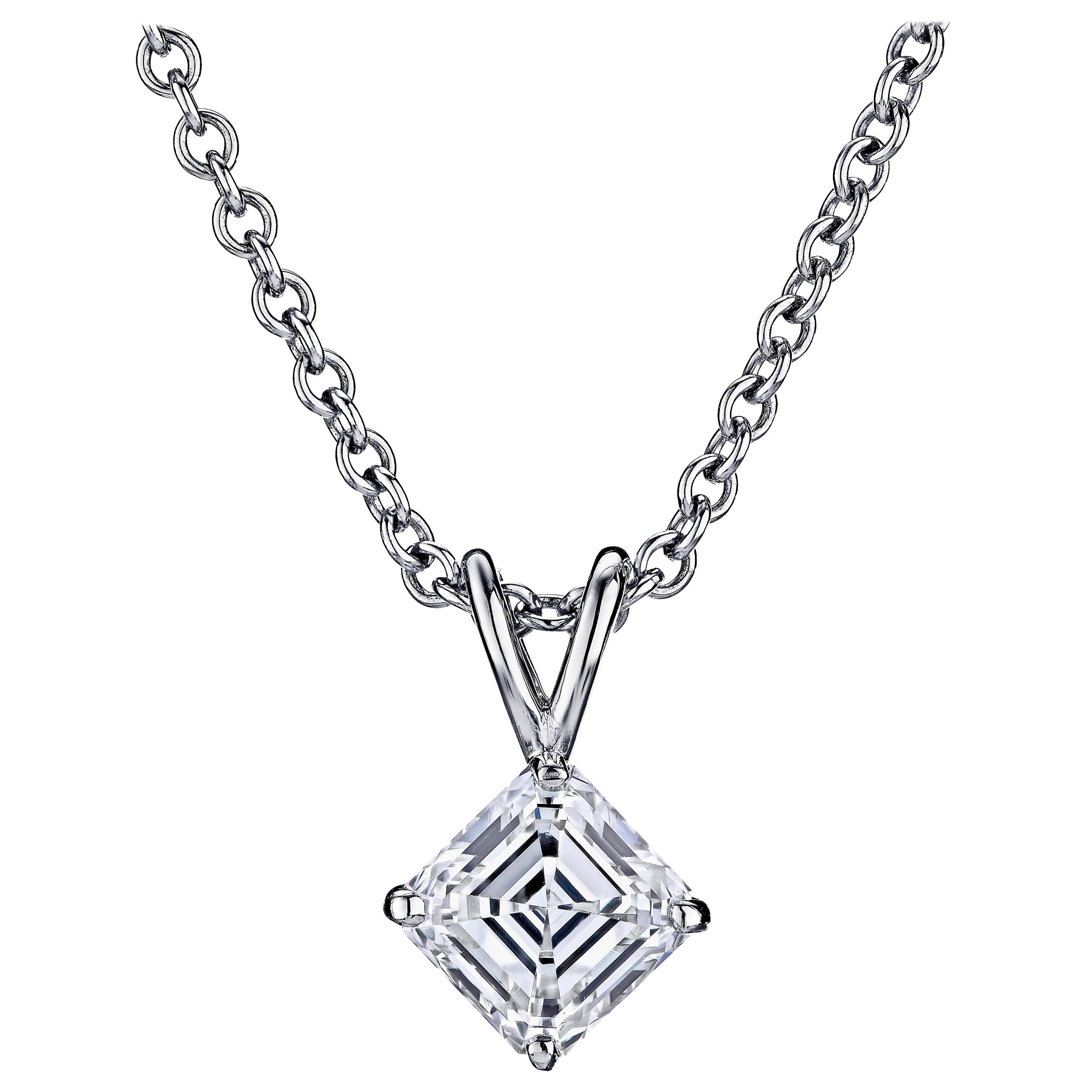 GIA Certified 1/2 Carat Ascher Cut Platinum Pendant