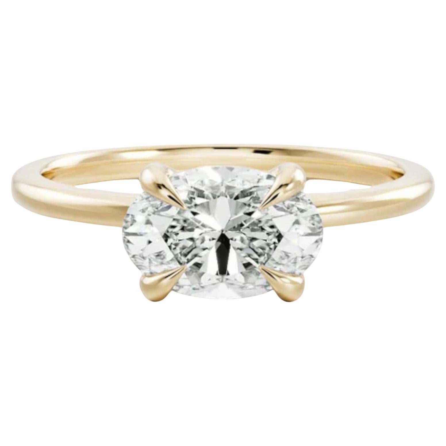 GIA Certified 1/2 Cts F/VS East West Oval Shape Diamond Engagement Ring 18K Gold