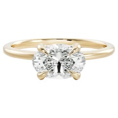GIA Certified 1/2 Cts F/VS East West Oval Shape Diamond Engagement Ring 18K Gold