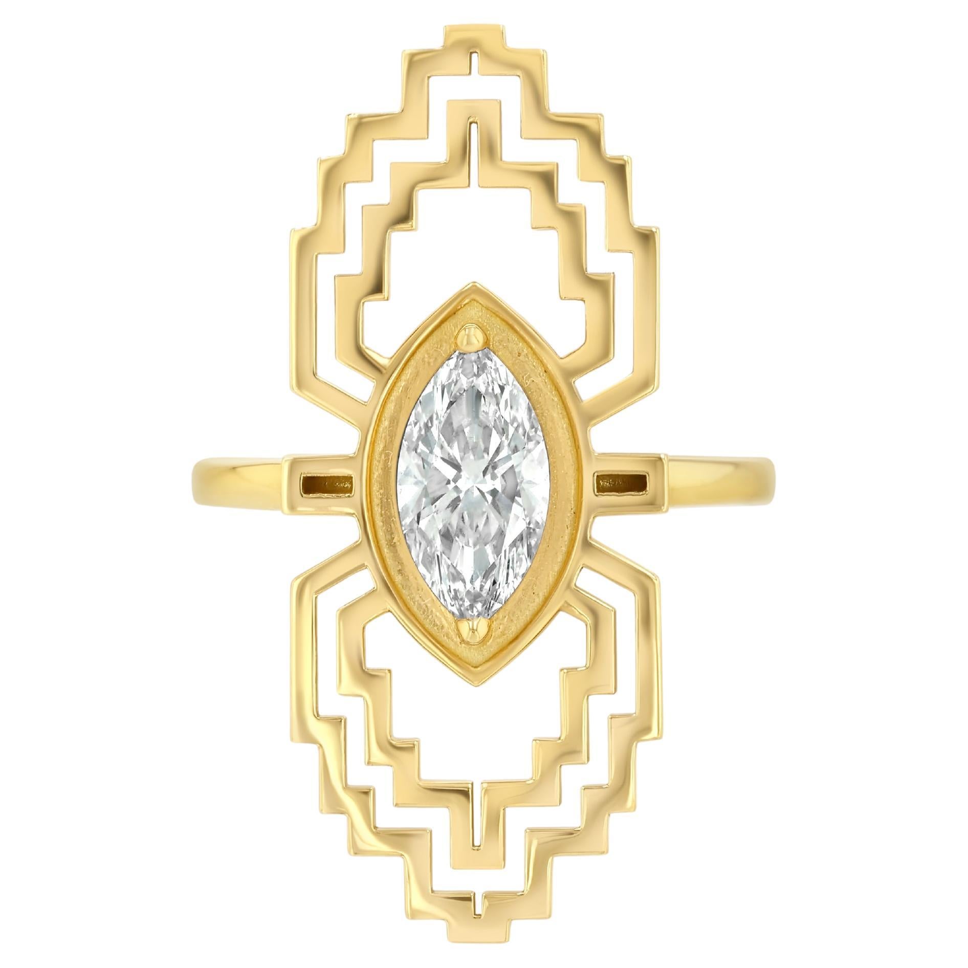 GIA Certified 1 Carat Antique Marquise Cut Diamond Cocktail Ring