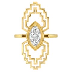 GIA Certified 1 Carat Antique Marquise Cut Diamond Cocktail Ring