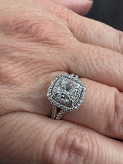 GIA Certified 1 Carat Cushion Cut Diamond Double Halo Engagement Ring