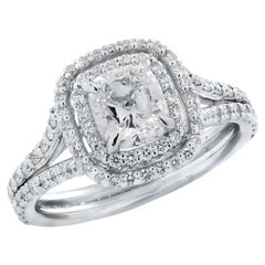 Anello di fidanzamento a doppio anello con diamante a taglio cuscino certificato GIA da 1 carato