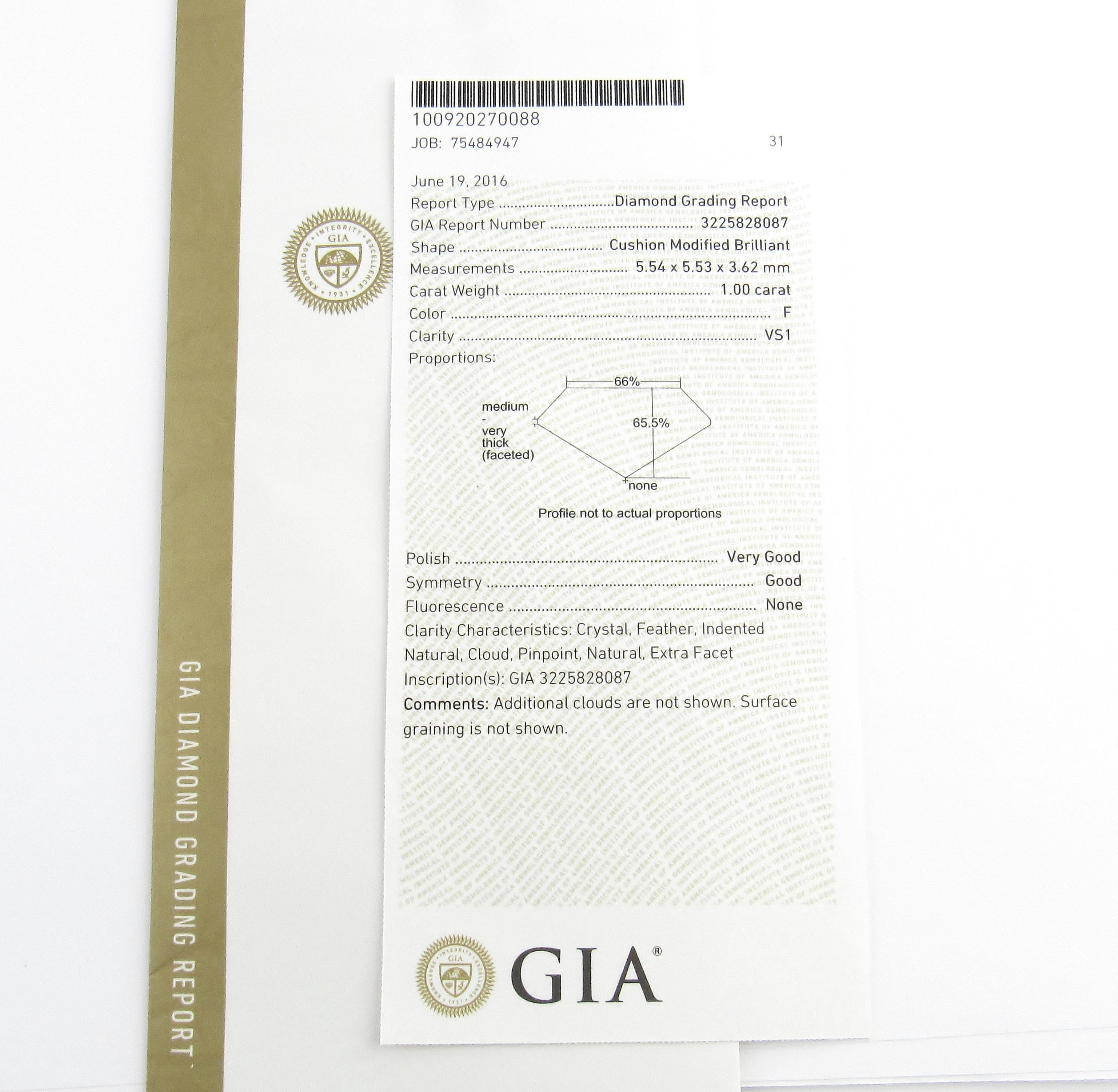 GIA Certified 1 Carat Cushion Cut Diamond Halo Ring 14 Karat White Gold 3