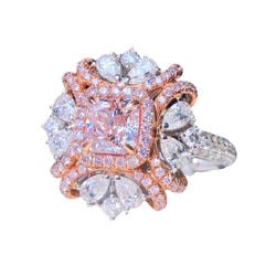 GIA Certified 1 Carat Cushion Cut Very Light Pink Diamond Vintage Halo Ring
