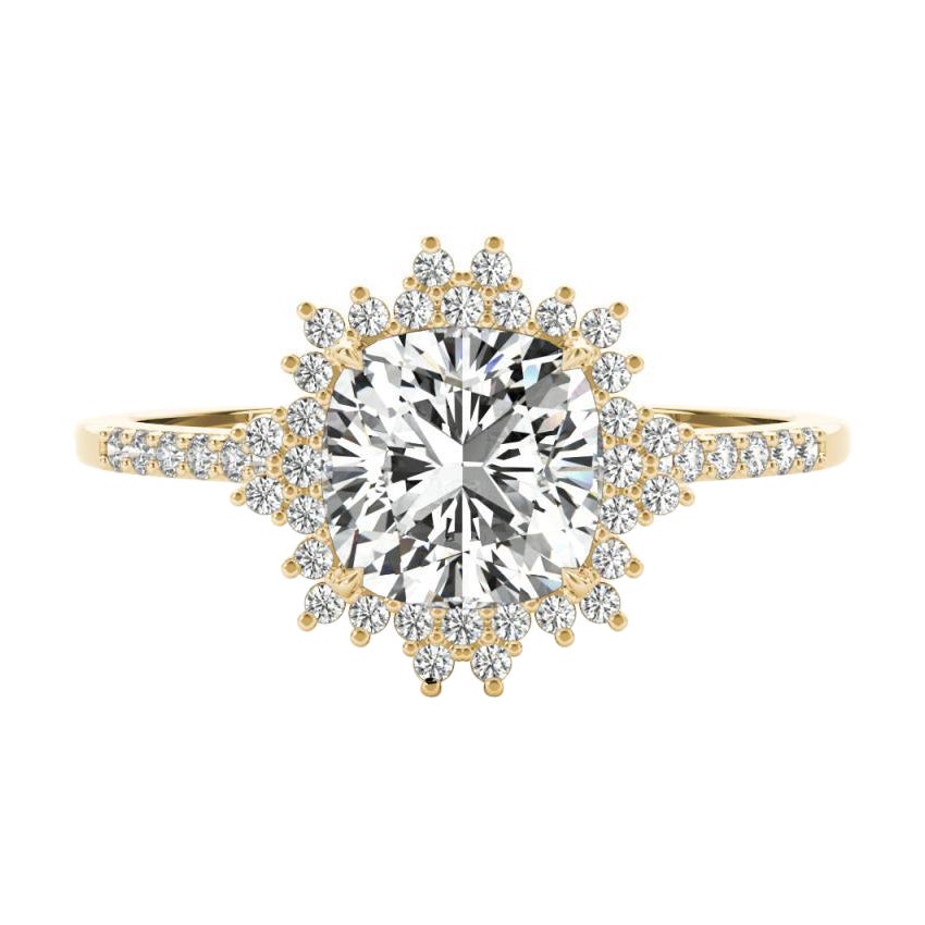 Anello con diamante in oro giallo 18 carati certificato GIA da 1 carato a fiore a cuscino