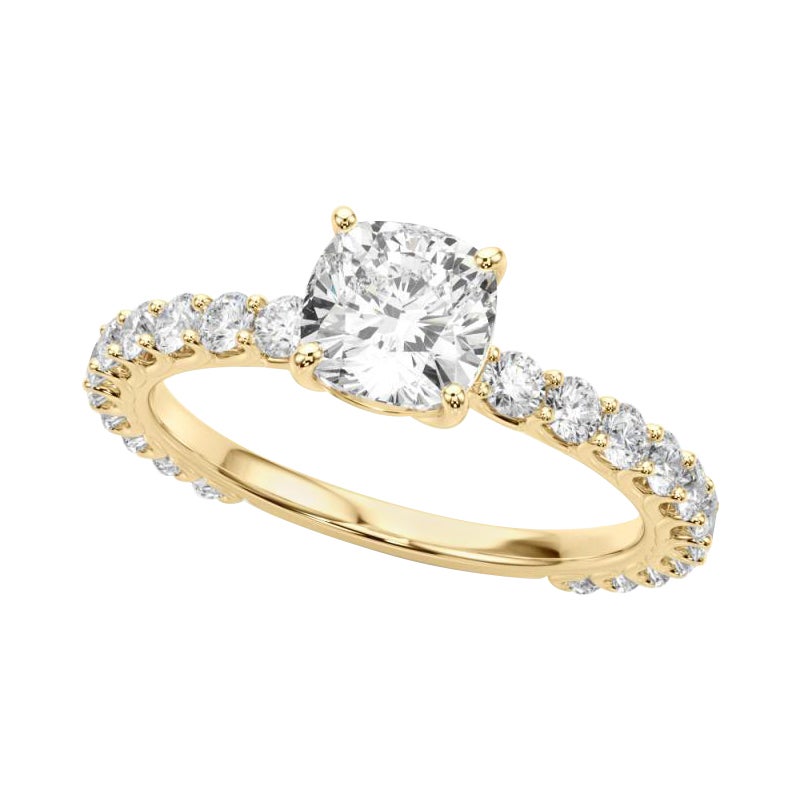 GIA Certified 1 Carat Cushion Partial Eternity Shank Diamond Ring