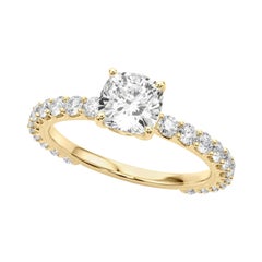 GIA Certified 1 Carat Cushion Partial Eternity Shank Diamond Ring