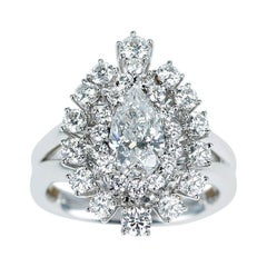 GIA Certified 1 Carat D VS2 Pear Shape Diamond Double Halo Engagement Ring