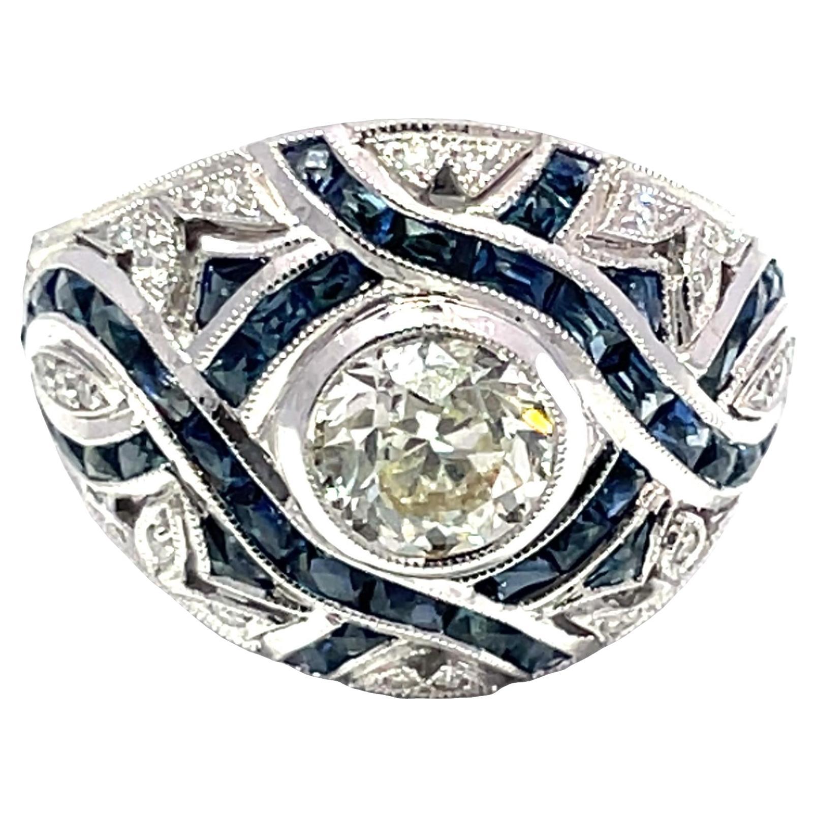 GIA Certified 1 Carat Diamond 
Blue Sapphire Ring in 18k White Gold en venta
