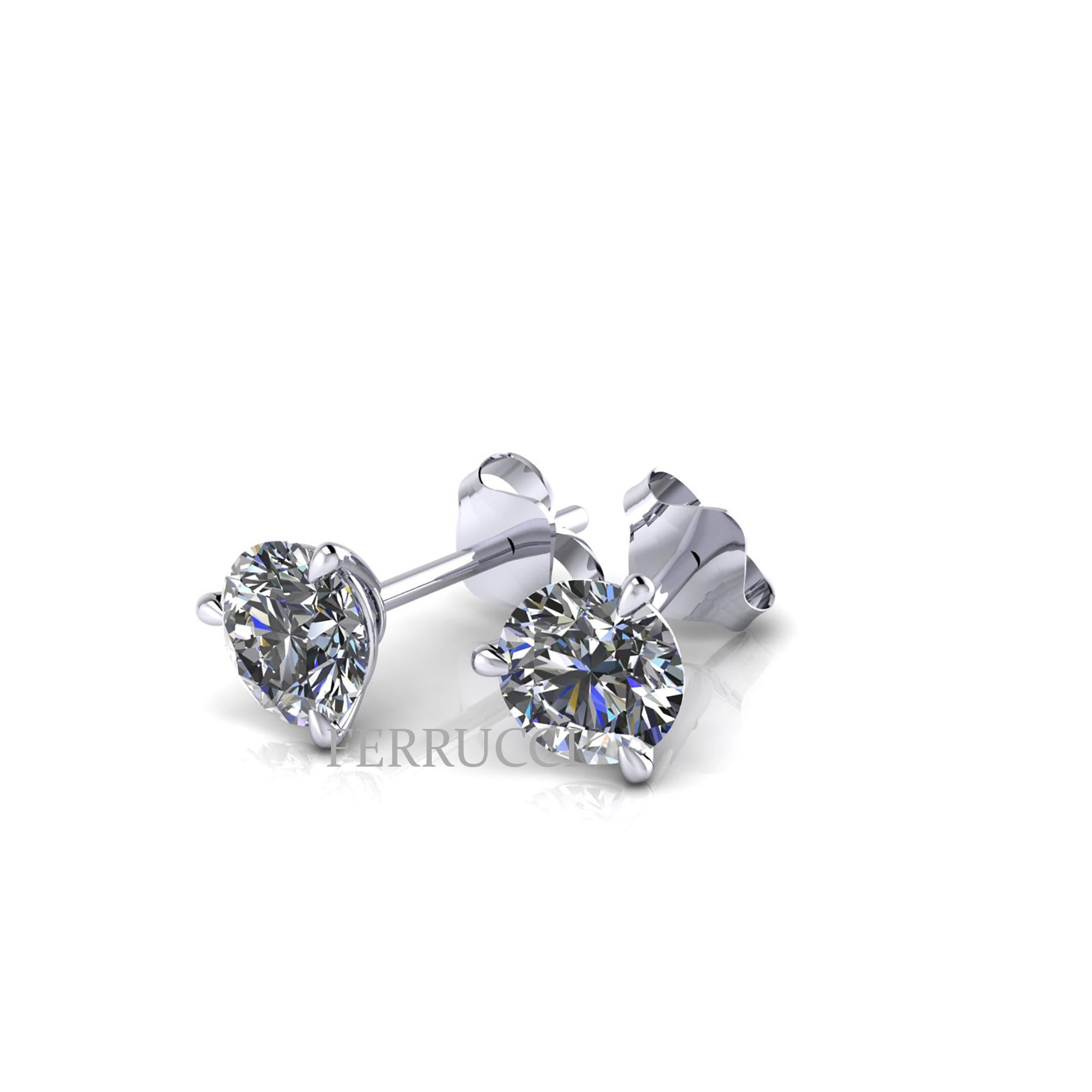FERRUCCI GIA Certified 1 Carat total, Round Diamonds Martini Studs made in Platinum in New York by Italian master jeweler, Low setting style, pret-a-porter, easy to wear, ideal for every woman from office to evening out, everlasting look, perfect
