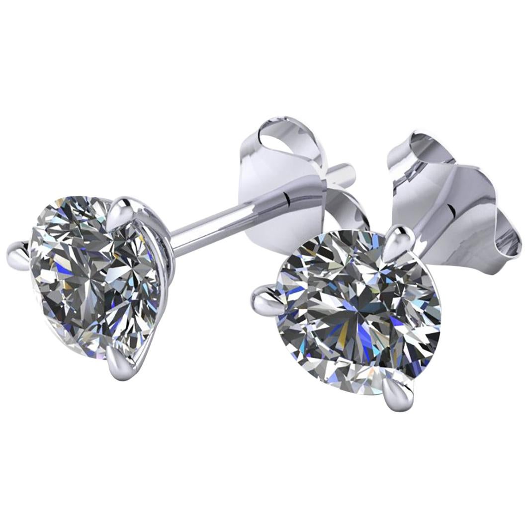 GIA Certified 1 Carat Diamond Martini Platinum Stud Earrings For Sale