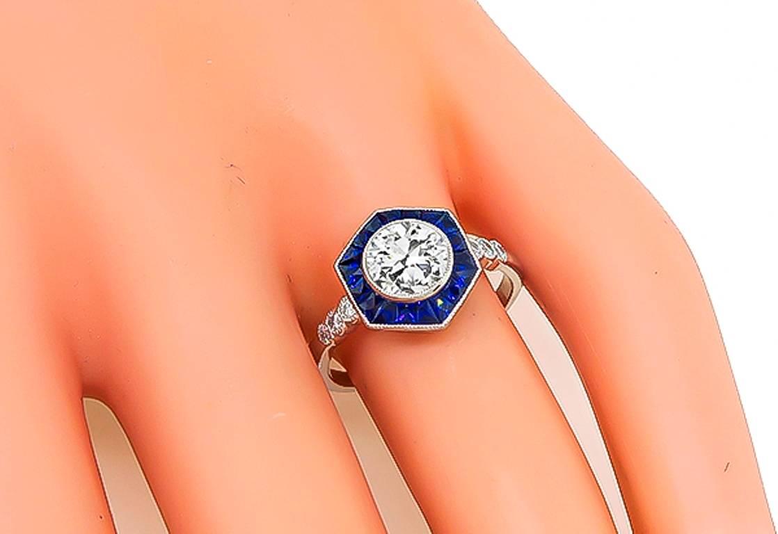 Round Cut GIA Certified 1 Carat Diamond Sapphire Engagement Ring