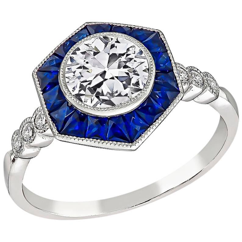 GIA Certified 1 Carat Diamond Sapphire Engagement Ring