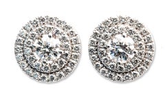 GIA Certified 1 Carat E-F Color VS Round Cut Diamond Double Halo Studs Earrings