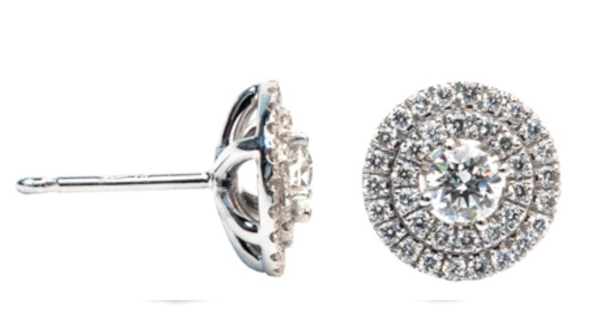 Women's GIA Certified 1 Carat E-F Color VS Round Cut Diamond Double Halo Studs Earrings For Sale