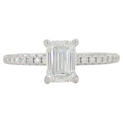 GIA Certified 1 Carat Emerald Cut Diamond 18k White Gold Ring