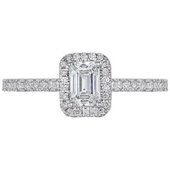 GIA Certified 1 Carat Emerald Cut Diamond Halo Engagement Ring