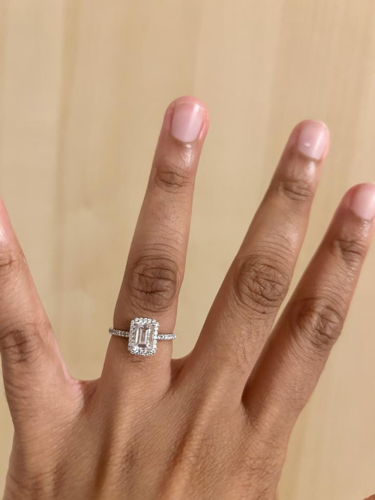 For Sale:  GIA Certified 1 Carat Emerald cut Diamond Ring in Platinum 7