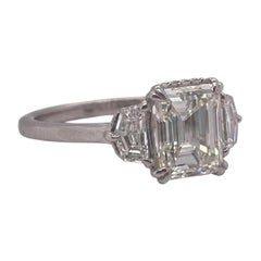 GIA Certified 1.40 Carat Emerald Cut Diamond Three-Stone Engagement Ring
