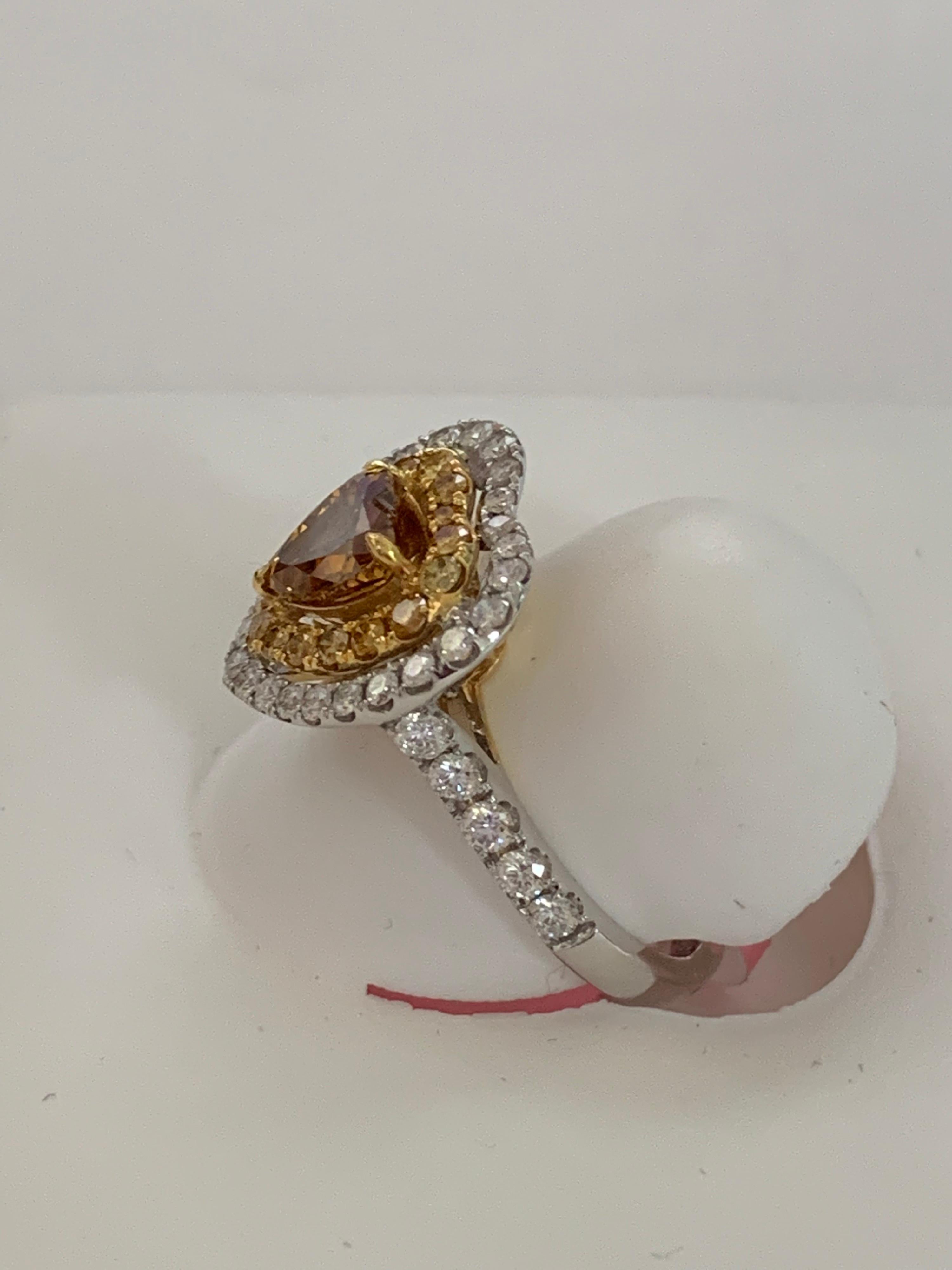Round Cut GIA Certified 1 Carat Fancy Brownish Yellow Diamond Ring