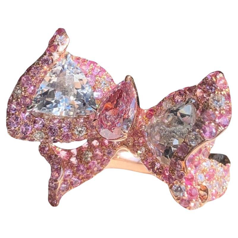 Bague à nœud en diamant rose orangé clair fantaisie taille poire de 1 carat certifié GIA en vente