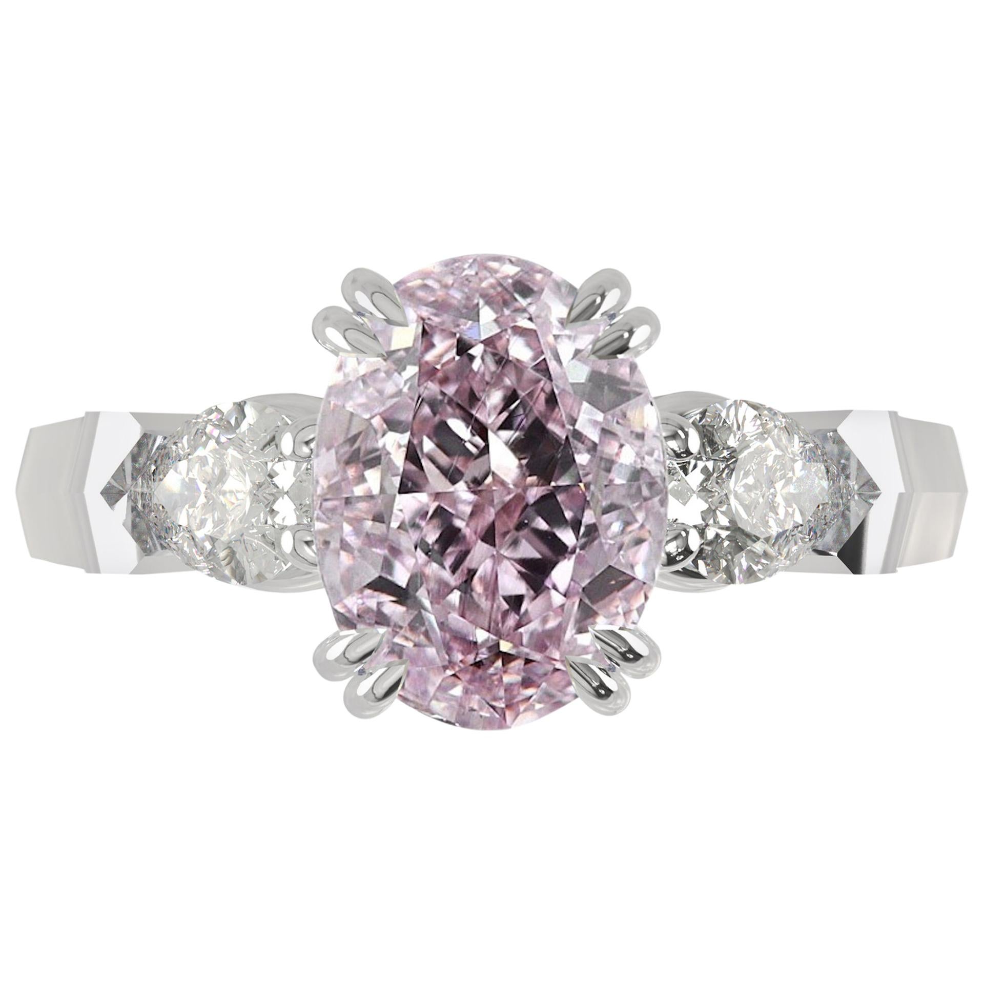 GIA Certified 1 Carat Fancy Light Purplish Pink Diamond Ring