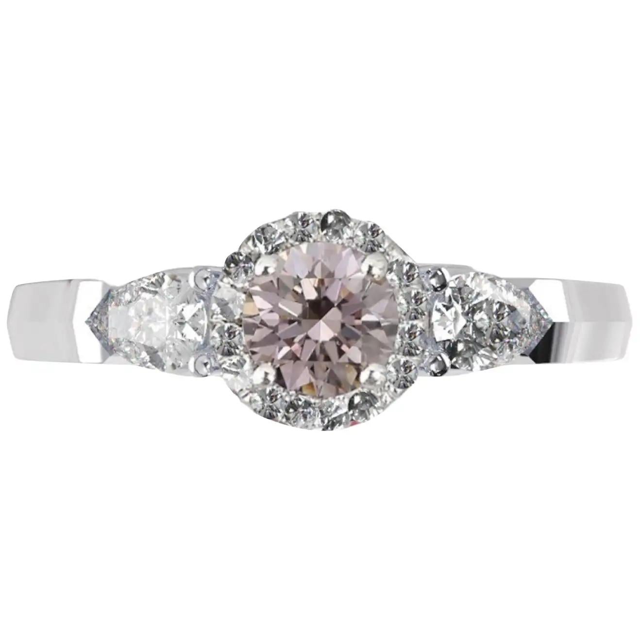 Modern GIA Certified 1 Carat Fancy Pink Brown Round Brilliant Cut Diamond Ring