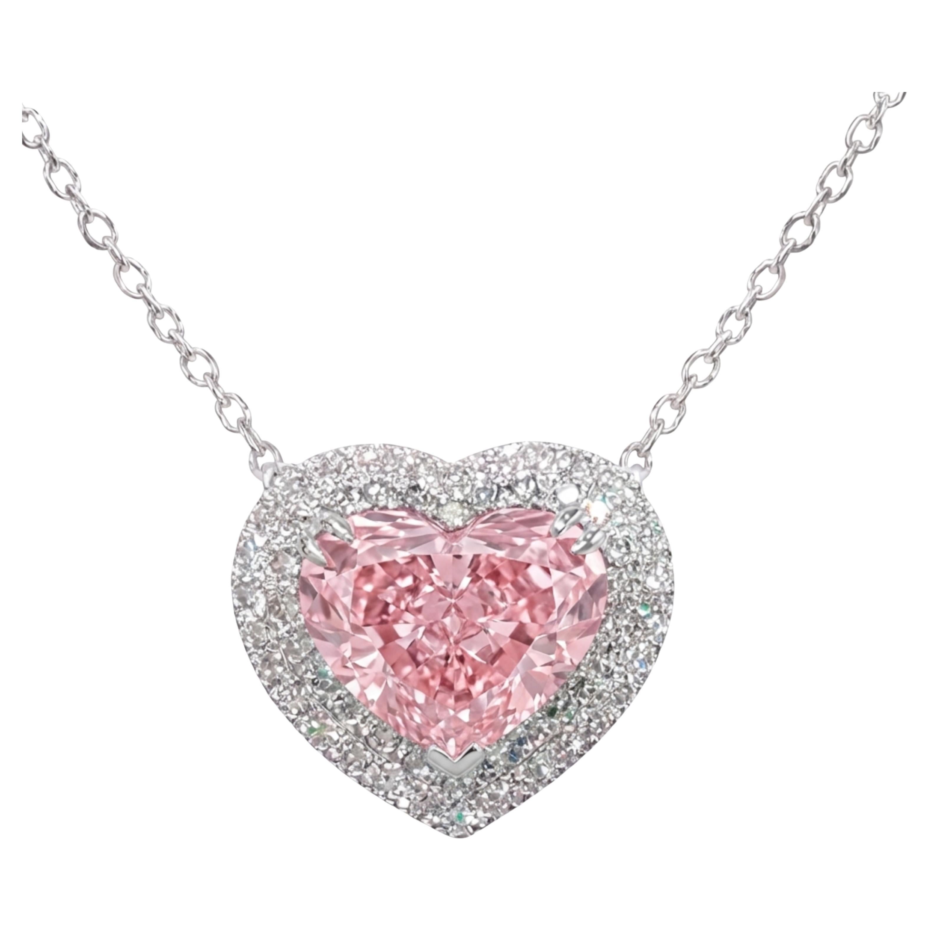 GIA Certified 1 Carat Fancy Pink Diamond and Diamond Necklace