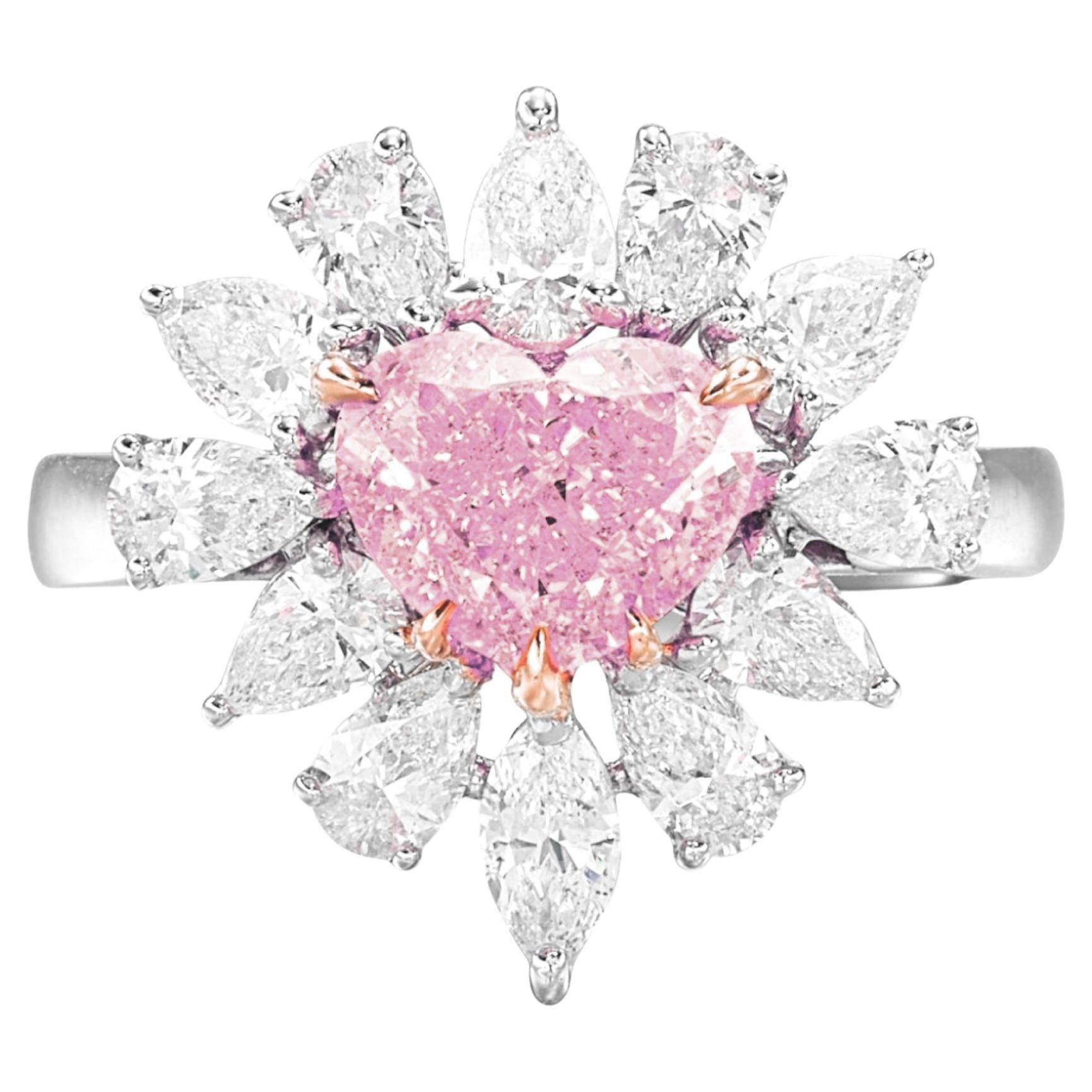 Contemporary GIA Certified 1 Carat Fancy Pink Heart Shape Diamond Ring For Sale