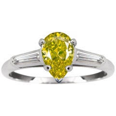 GIA Certified 1 Carat Fancy Vivid Yellow Oval Diamond Platinum Solitaire Ring